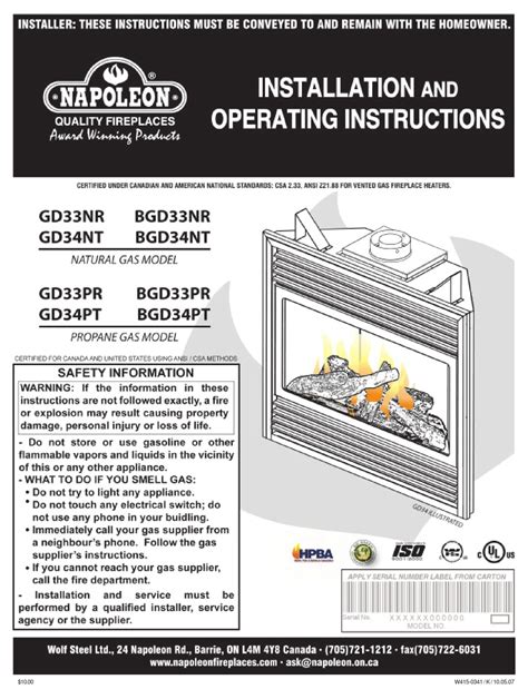 napoleon gdnr installation  operating instructions manual   manualslib