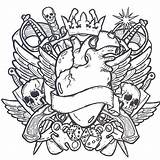 Coloring Tattoo Pages Tattoos Cool Skull Colouring Tribal Adult Book Designs Skulls Adults Printable Colour Cross Flash Heart Print Awesome sketch template