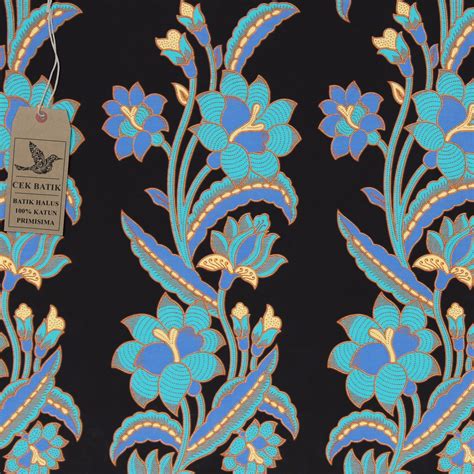 murah cek batik kain motif batik bunga kombinasi warna hitam manis tosca cream biru muda