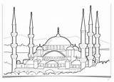 Coloring Pages Mosque Turkey Blue Landmarks Building Around Collection sketch template