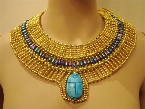 Unique Egyptian Hand Made Gold And Vivid Beaded Queen Cleopatra