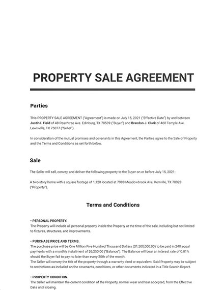 property agreement templates edit  templatenet