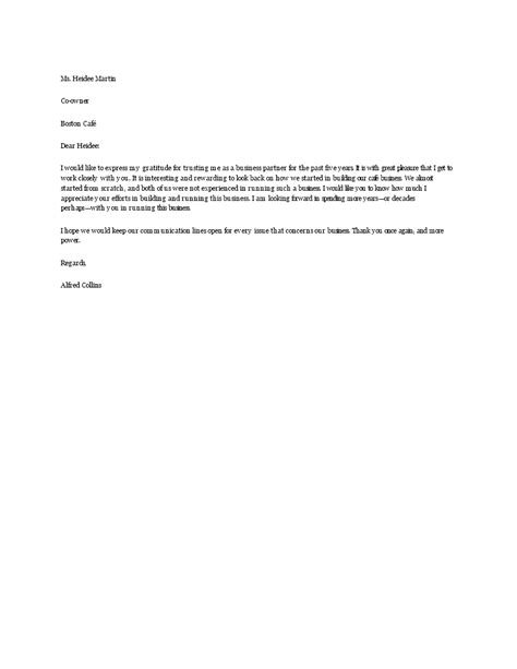 business partner appreciation letter templates