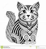 Zentangle Kat Decoratie Embleem Tatoegering Volwassen sketch template