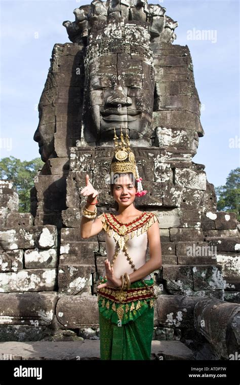 Young Cambodian Girl In Traditional Costume Bayon Temple Angkor Thom