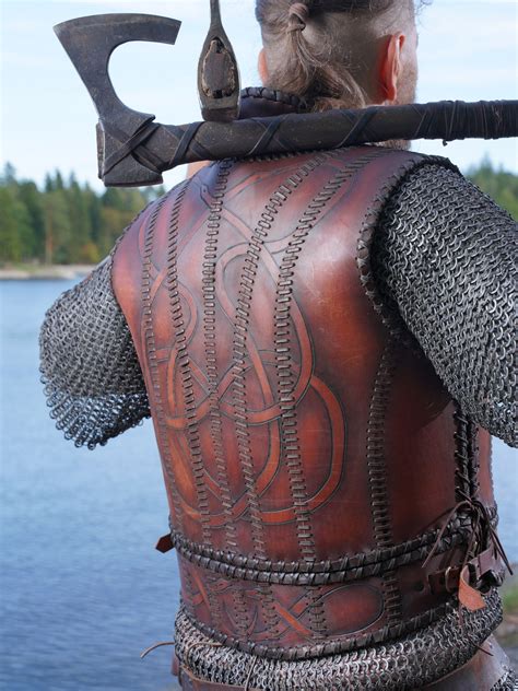 viking leather armor  brass accents armor set medieval etsy