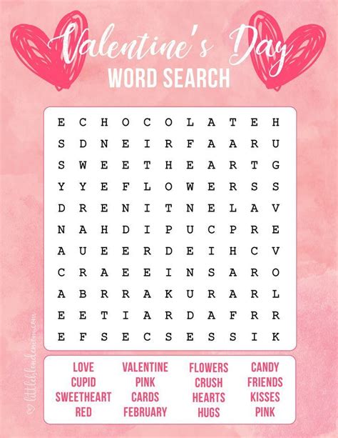 valentines day printable word search  fun   kids