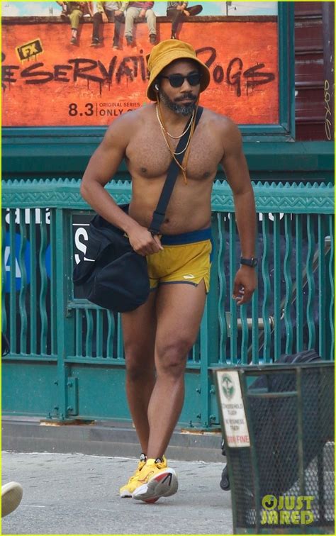 donald glover beats the nyc heat going shirtless in short shorts for