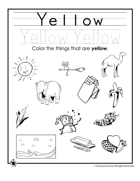color yellow worksheet woo jr kids activities childrens publishing