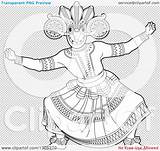 Horned Sinhala Devil Dancer Mask Traditional Illustration sketch template