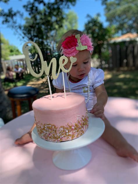 birthday smash cake pink  gold baby girl cake baby girl