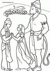 Hanuman Colouring Sita Diwali Lord Sketches Activityvillage Ramayana sketch template