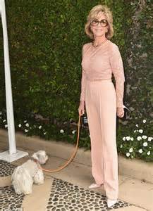 jane fonda shows off her age defying figure in sparkling peach jumpsuit