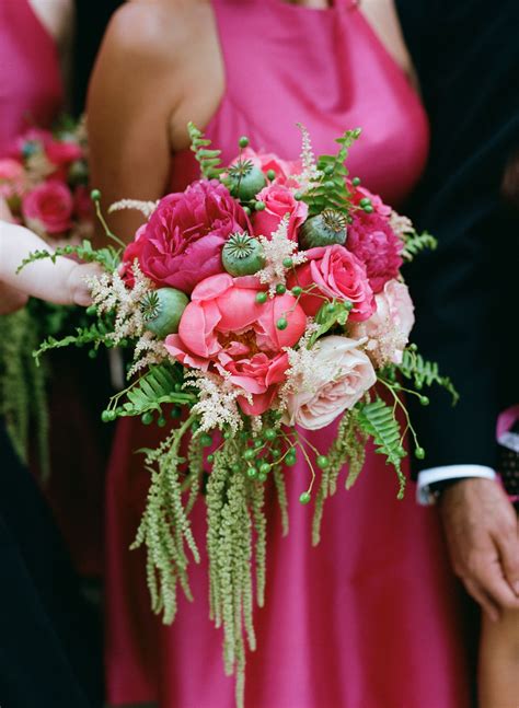 hot pink bridal bouquets  bridesmaid dresses