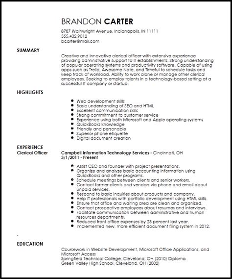 contemporary clerical officer resume template resume