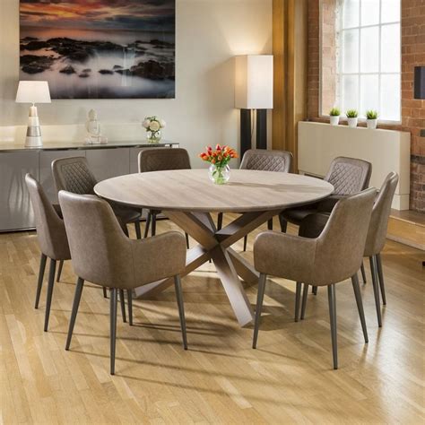 huge mm grey solid oak  dining table  brown carver chairs