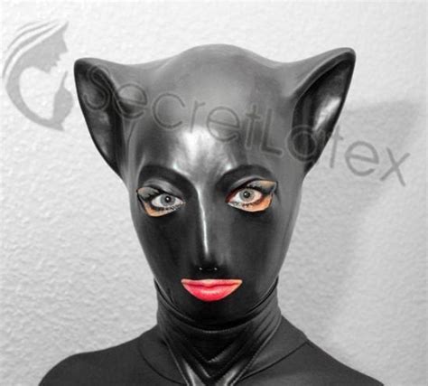 Latex Cat Hood Rubber Fetish Full Head Bondage Mask Zipper Etsy