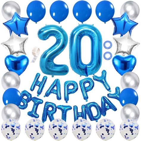 Ceqiny 20th Birthday Decoration Happy Birthday Banner Balloon Set Blue