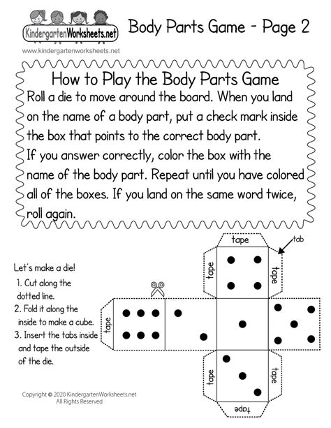 body parts game worksheet  printable digital