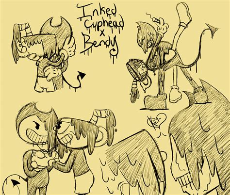 inked cuphead x bendy sketchdump by radiodemondust on