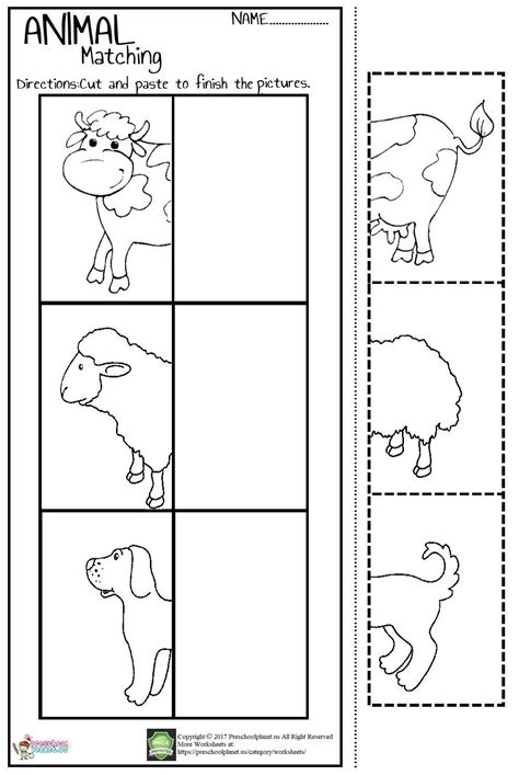 animal matching worksheet kids worksheets preschool  preschool