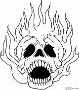 Skull Skulls Drawing Fire Coloring Drawings Draw Pages Cool Flames Evil Graffiti Step Flaming Print Flame Cartoon Color Tattoo Clipart sketch template