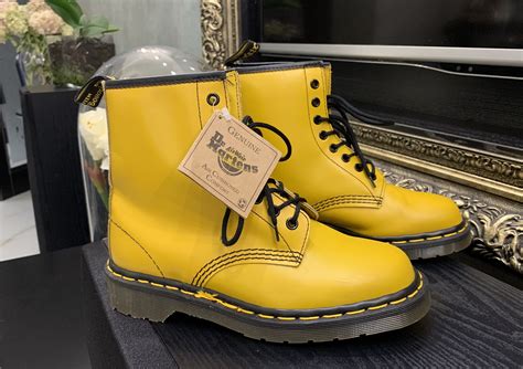 brand  vintage yellow  martens size uk    etsy   boots dr martens