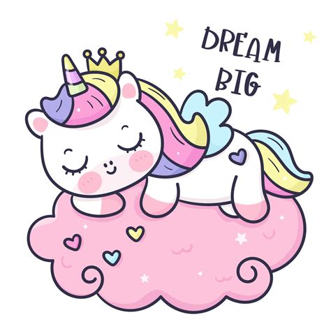 lindo unicornio dormir en la nube kawaii dibujos animados