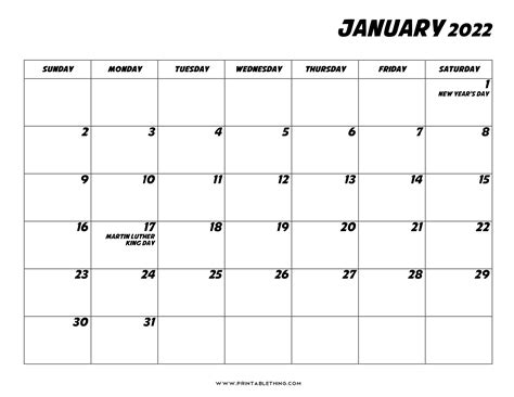 printable january  calendar  holidays  printable