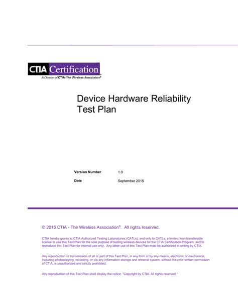device hardware reliability test plan