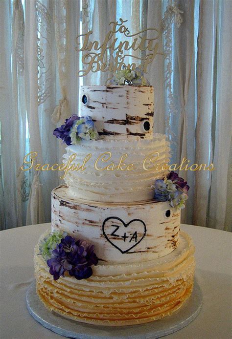 Elegant Rustic Birch Bark Wedding Cake