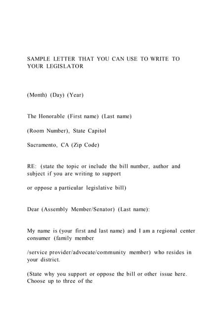 sample letter      write   legislator