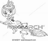 Witch Little Coloring Clip Fotosearch Broom Flies sketch template