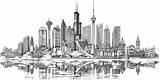 Cityscape 3axis Shanghai Architectural Cdr Maps Illustrated sketch template