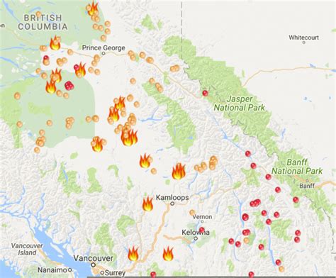 wildfires continue  rage  bc map