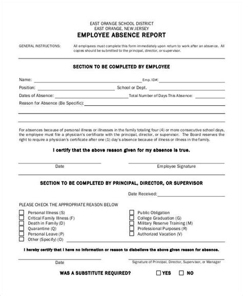 sample employee absence forms   ms word