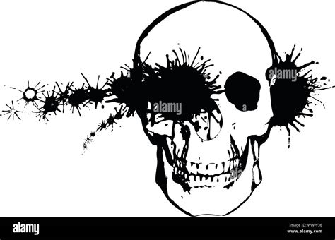 monochrome grunge illustration  bullet   human skull stock
