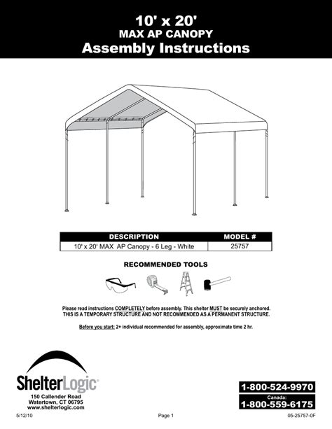 shelterlogic     max ap canopy user manual  pages