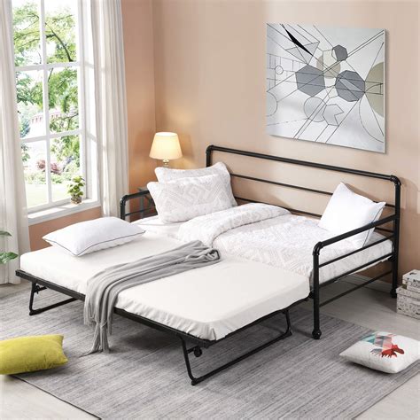 buy aoowow twin size metal daybed  trundle heavy duty steel daybed