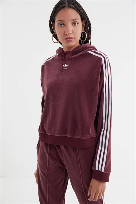 adidas velvet cropped hoodie sweatshirt urban outfitters adidas crop adidas hoodie adidas