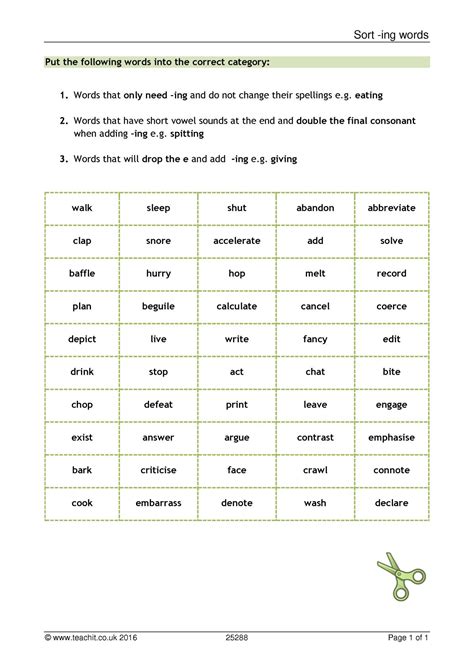 spelling resource  ing words ks english teachit