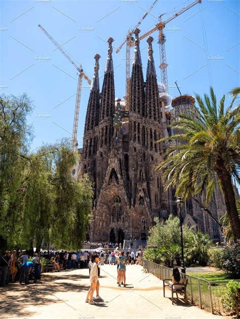 barcelona catalonia spain june   tourists  sagrada familia sagrada familia