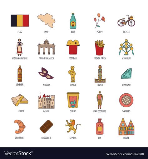 belgium icons set cartoon style royalty  vector image