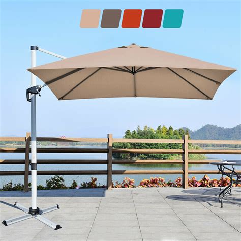 ft  degree tilt aluminum square patio offset cantilever umbrella tan optn comstrom