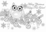 Christmas Owl Coloring Branch Text Cute Pages Tree Adult Without Stars Background Adults Events Justcolor sketch template