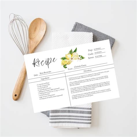 printable recipe cards  bridal shower recipe cards lemon recipe