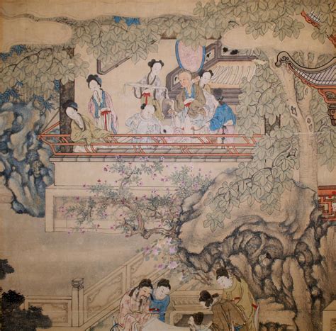 igavel auctions large chinese qing dynasty painting  scholars