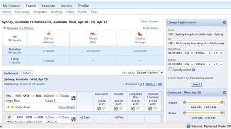 mobile corporate travel booking service concur australia