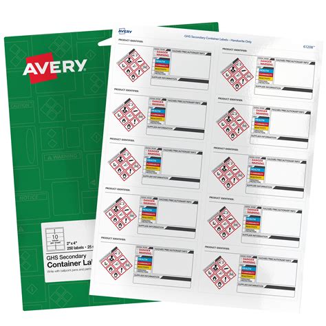 avery ghs secondary container labels pre printed handwrite      labels