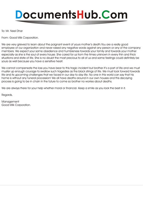 condolence letter  employer